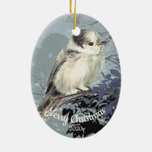 Décoration En Céramique Aquarelle de Noël sur mesure Gris Jay Bird