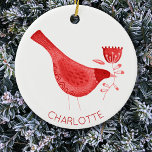 Décoration En Céramique Aquarelle d'oiseau rouge Personnalisé<br><div class="desc">Oiseau d'aquarelle moderne rouge et blanc festif. Art original de Nic Squirrell. Modifiez le nom pour personnaliser.</div>