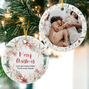 Décoration En Céramique Aquarelle douce Florale Fleur de Noël photo