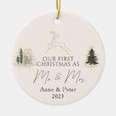 Décoration En Céramique Aquarelle Elégante Or Premier Noël Marié (Devant)