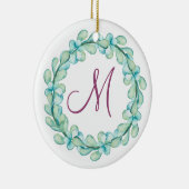 Décoration En Céramique Aquarelle Eucalyptus Wreath Monogramme Noël (Droite)