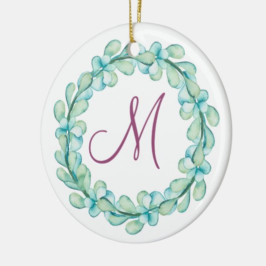 Décoration En Céramique Aquarelle Eucalyptus Wreath Monogramme Noël (Gauche)