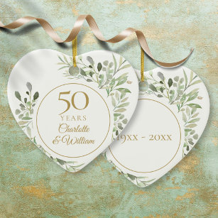 Décoration En Céramique Aquarelle Feuille 50e anniversaire Mariage