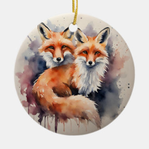 Décoration En Céramique Aquarelle Fox Duo