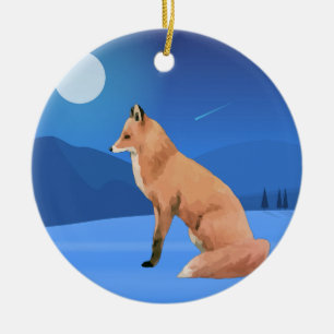 Décoration En Céramique Aquarelle Fox et lune Bleu Nuit Arbre de Noël
