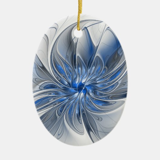 Décoration En Céramique Aquarelle gris bleu Abstrait Fractal Art Flower (Devant)