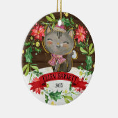 Décoration En Céramique Aquarelle gris mignonne Chat Noël (Droite)