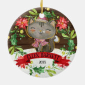 Décoration En Céramique Aquarelle gris mignonne Chat Noël (Dos)