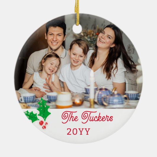 Décoration En Céramique Aquarelle Holly Berries Photo famille (Dos)