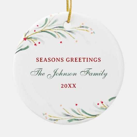 Décoration En Céramique Aquarelle Joyeuses Fêtes Verdure Noël (Devant)