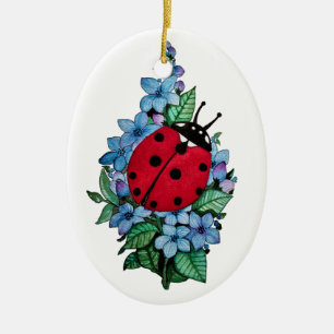 Décoration En Céramique Aquarelle Ladybird mignon avec les fleurs sauvages