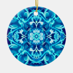 Décoration En Céramique Aquarelle Mandala Flower dans les tons bleu Indigo