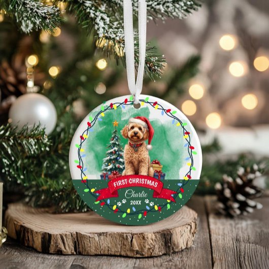 Décoration En Céramique Aquarelle mignon Goldendoodle chien Noël animal