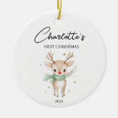 Décoration En Céramique Aquarelle mignonne Cerf Custom Baby First Christma (Devant)