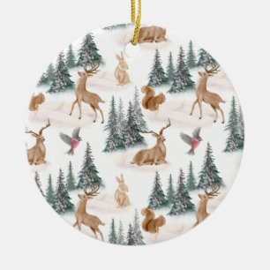 Décoration En Céramique Aquarelle mignonne Noël Neige Bois Animaux