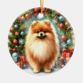 Décoration En Céramique Aquarelle mignonne Pomeranienne Noël festif (Devant)
