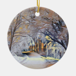 Décoration En Céramique Aquarelle moderne des arbres enneigés colorés