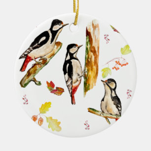 Décoration En Céramique Aquarelle motif avec oiseaux pic