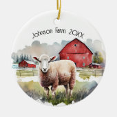 Décoration En Céramique Aquarelle Moutons avec Granges rouges (Devant)