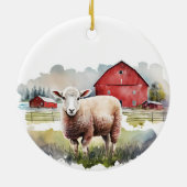 Décoration En Céramique Aquarelle Moutons avec Granges rouges (Dos)