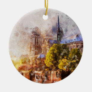 Décoration En Céramique Aquarelle Peinture Cathédrale Notre-Dame Lever du 