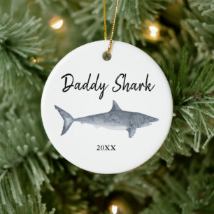 Décoration En Céramique Aquarelle Personnalisée Papa Shark Noël