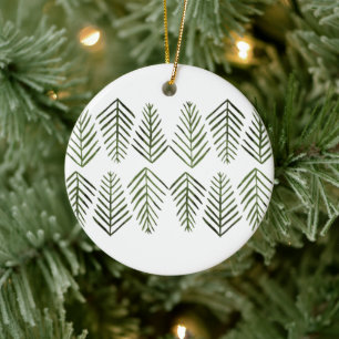 Décoration En Céramique Aquarelle Pine arbres - vert sap
