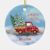 Décoration En Céramique Aquarelle Plaid Camion Rouge Neige Joyeux Noël (Devant)