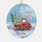 Décoration En Céramique Aquarelle Plaid Camion Rouge Neige Joyeux Noël (Gauche)