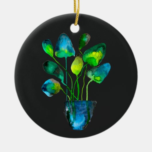 Décoration En Céramique Aquarelle plante art vert et bleu abstrait (Devant)