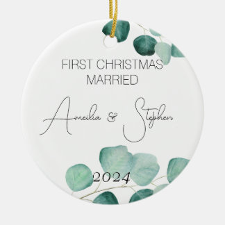 Décoration En Céramique Aquarelle Premier Noël Marié Eucalyptus