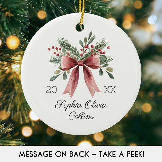 Décoration En Céramique Aquarelle prénom de Noël du bébé Rouge Rustique