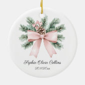 Décoration En Céramique Aquarelle rose moderne Bow Script Baby Girl Nom (Dos)