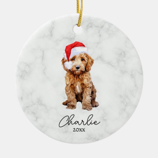 Décoration En Céramique Aquarelle Rouge Goldendoodle Farmhouse Noël (Devant)
