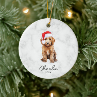 Décoration En Céramique Aquarelle Rouge Goldendoodle Farmhouse Noël