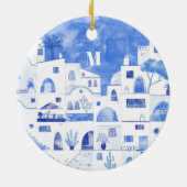 Décoration En Céramique Aquarelle Santorin Grèce Monogram (Dos)