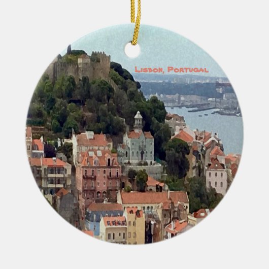 Décoration En Céramique Aquarelle Skyline de Lisbonne (Devant)