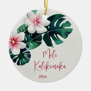 Décoration En Céramique Aquarelle Tropical Mele Kalikimaka   Photo de fami