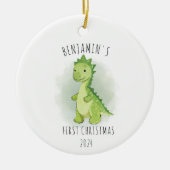 Décoration En Céramique Aquarelle Vert mignon Dinosaure Premier Noël (Devant)