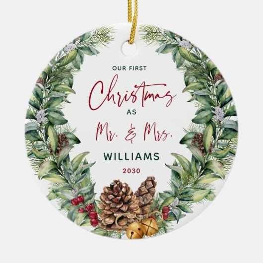 Décoration En Céramique Aquarelle verte Berries Mariage Photo vert (Devant)