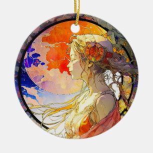 Décoration En Céramique Aquarelle vibrante de l'ornement de fille