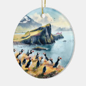 Décoration En Céramique Aquarelle Vik Islande Puffins (Gauche)