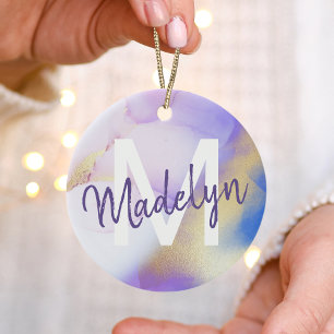 Décoration En Céramique Aquarelle violet Abstrait Girly Luxury Monogramme