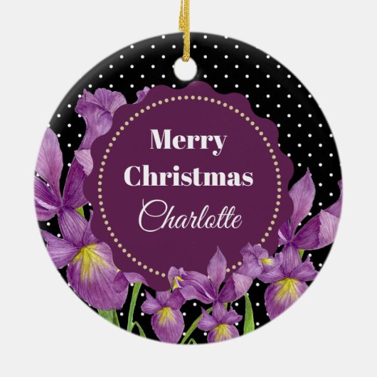 Décoration En Céramique Aquarelle violet Iris Pois botaniques (Dos)