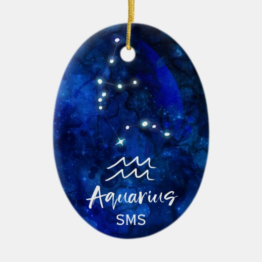 Décoration En Céramique Aquarius Zodiac Constellation Blue Galaxy Monogram (Devant)