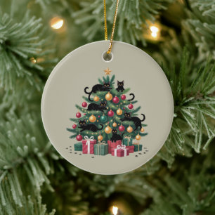 Décoration En Céramique Arbre de Noël Chats Noirs Amoureux de Chats Lumièr