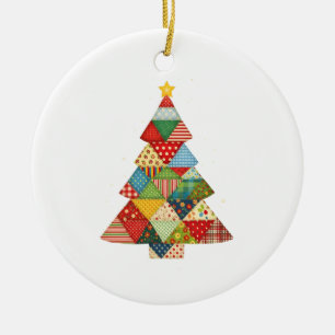 Décoration En Céramique Arbre de Noël en patchwork Amoureux du quilting
