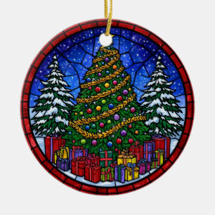 Décoration En Céramique Arbre de Noël en verre coloré avec cadeaux