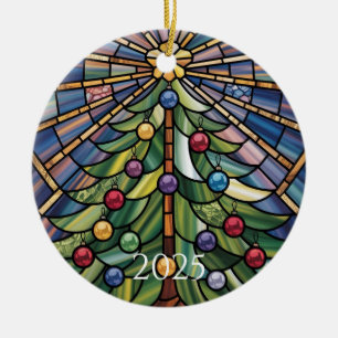 Décoration En Céramique Arbre de Noël en verre coloré de style Tiffany vin