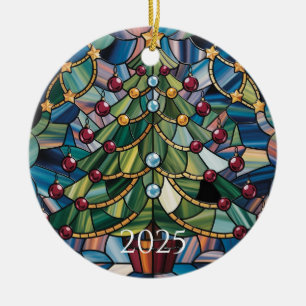 Décoration En Céramique Arbre de Noël en verre coloré de style Tiffany vin